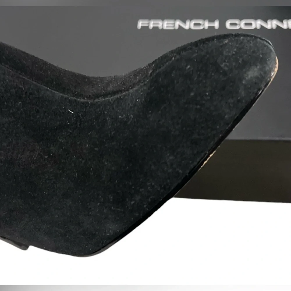FRENCH CONNECTION MOLLY BLACK SUEDE KNEE LENGTH HEELED BOOTS SIZE 38M